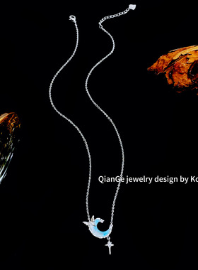 卡娜米娜 春款梦幻逐梦星河月亮蝴蝶吊坠项链女 时尚小清新锁骨链