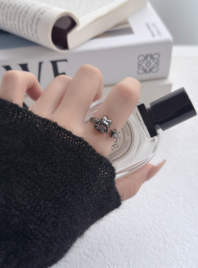 暗黑哥特少女风恶魔小猫可调节开口指环戒指女小众高级轻奢食指戒