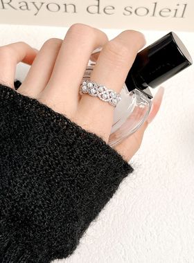 锆石交叉X型开口指环气质戒指女士小众高级轻奢风珍珠时尚食指戒