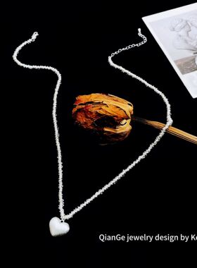 艺达 个性甜酷银色拉丝爱心吊坠项链女 时尚小众不规则链条锁骨链