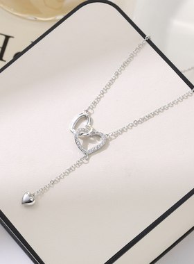 新款双心项链女微镶锆石高级感时尚吊坠环保电镀项饰情人节礼物