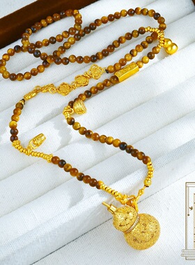 镀真金强保色古法手工拉丝如意丝绒葫芦项链新中式复古风百搭项链