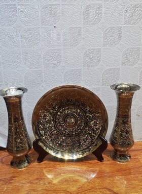 花瓶高34厘米盘子高30厘米巴基斯坦手工摆件铜花瓶