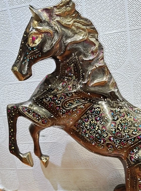 38*32招财马纯铜马巴基斯坦进口手工雕刻工艺品摆件