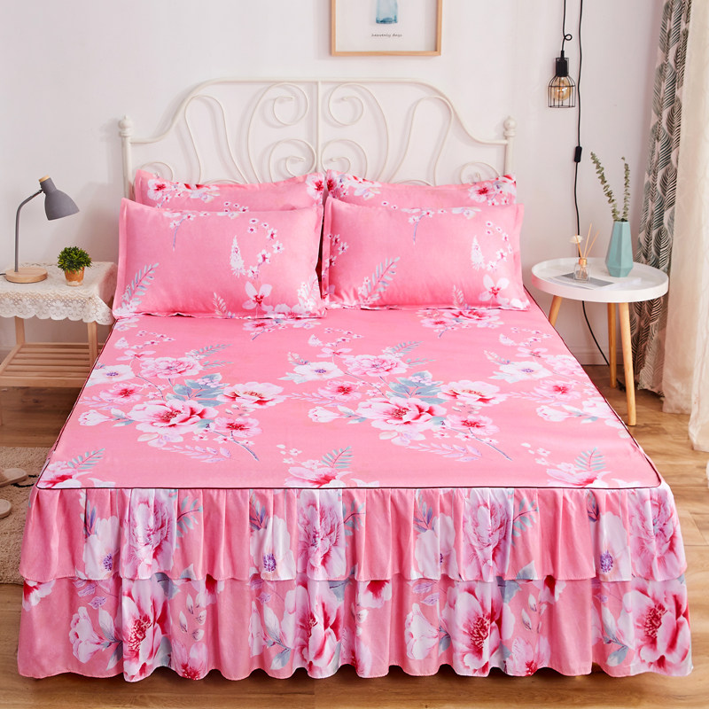 春季床裙床罩裙式床笠防尘罩保护套花卉床单双人1.5cm1.8四季通用,淘宝优惠券,粉丝福利购,淘宝优惠卷