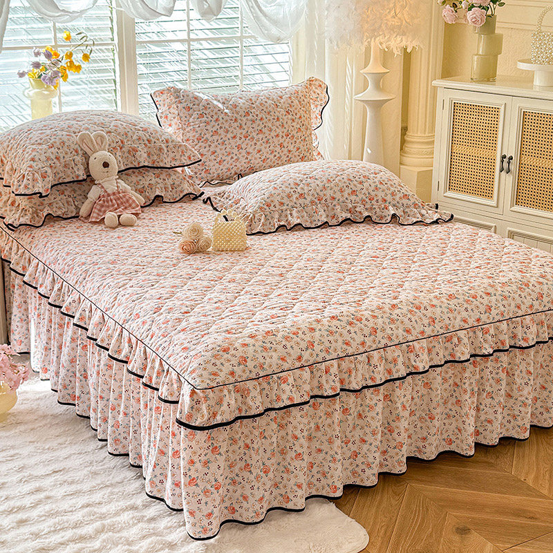 2026水洗棉小碎花夹棉床裙席梦思加厚床罩1.8米/1.5m防滑防尘床单,淘宝优惠券,粉丝福利购,淘宝优惠卷