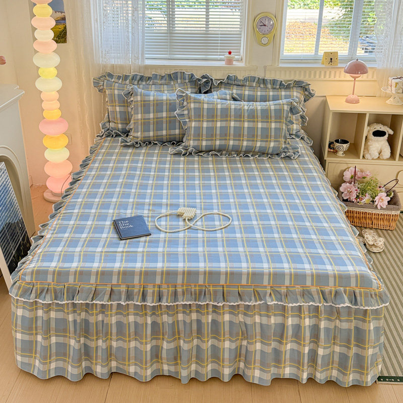 韩版全棉床裙床罩单件纯棉裙式格子床单床笠套席梦思保护套1.8/20,淘宝优惠券,粉丝福利购,淘宝优惠卷
