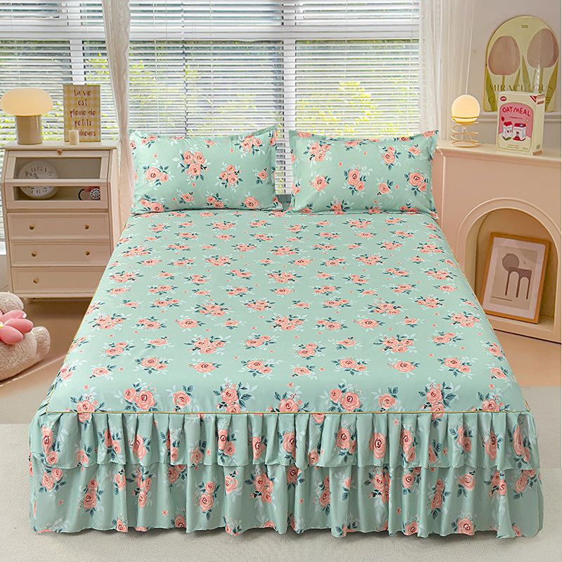 春季床裙床罩裙式床笠防尘罩保护套花卉床单双人1.5cm1.8四季通用,淘宝优惠券,粉丝福利购,淘宝优惠卷