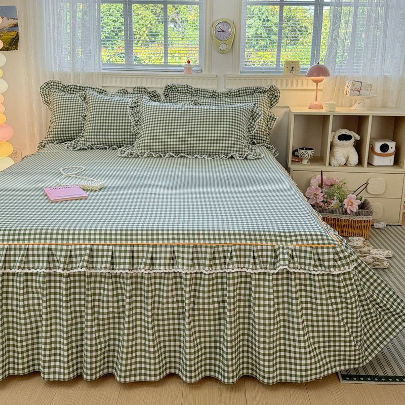 韩版全棉床裙床罩单件纯棉裙式格子床单床笠套席梦思保护套1.8/20,淘宝优惠券,粉丝福利购,淘宝优惠卷