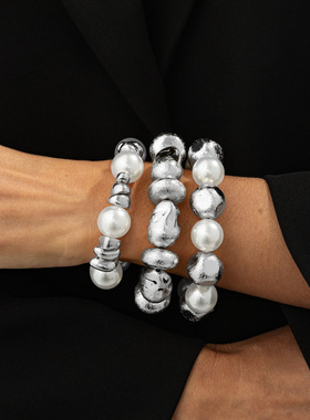 欧美跨境饰品 复古风ins串珠树脂弹力手链 简约异形磨砂CCB珠手饰