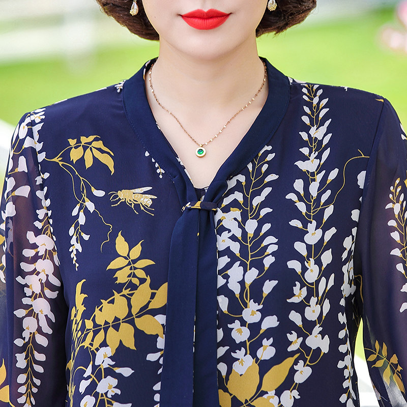 2020新款中年夏装大码洋气雪纺上衣 恋宇服饰中老年女装