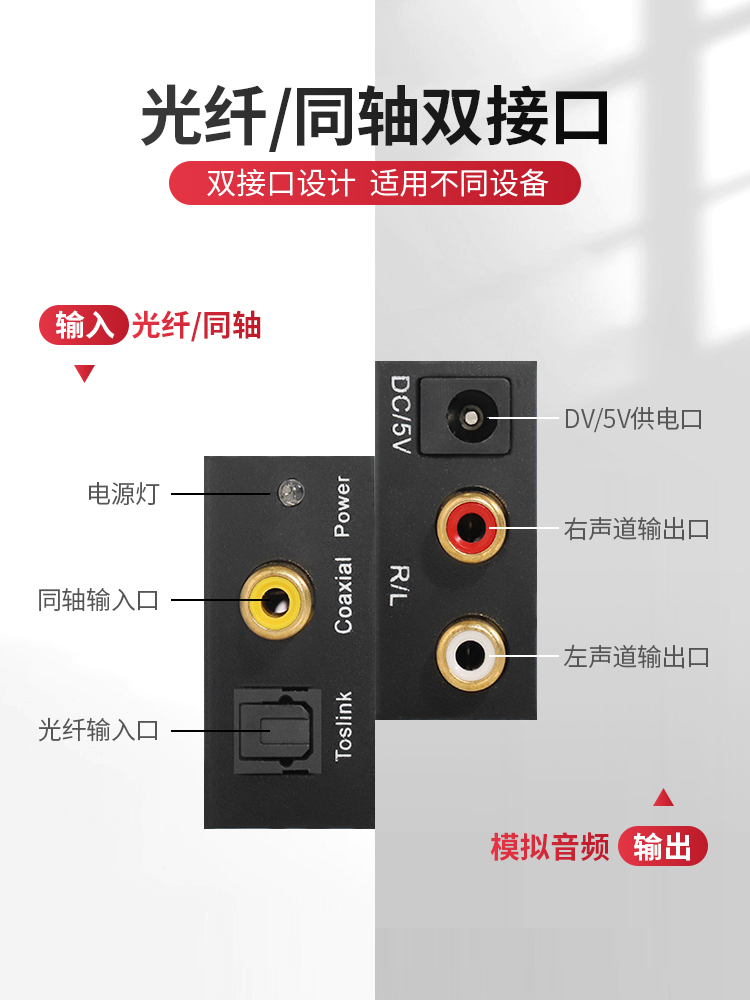 同轴音频转换器Spdif数字光纤转莲花线模拟AUX音响双莲花电视机转接头PS4电视输出音频线-图2