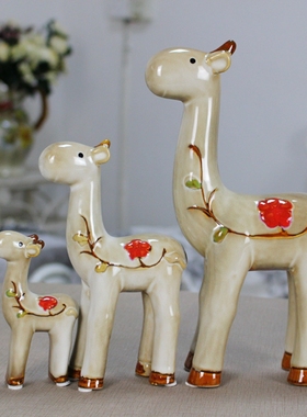 小鹿一家陶瓷摆件创意家居装饰品