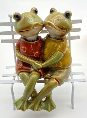 美式乡村小青蛙一家可爱摆件桌面少女欧式陶瓷兔子家居装饰品摆设