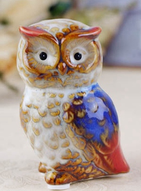 包邮欧式创意可爱陶瓷猫头鹰套装摆件迷你盆景装饰品鱼缸布景道具