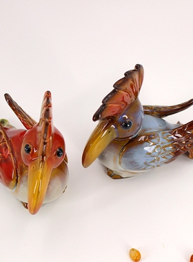 大嘴陶瓷可爱风情侣微景观摆件