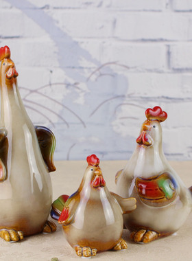 高温彩色陶瓷摆件小鸡一家可爱客厅装饰品欧式创意摆设送乔迁礼物