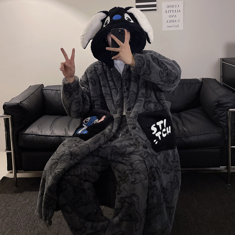 睡袍男秋冬季长款珊瑚绒加厚卡通男士睡衣浴袍男法兰绒家居服套装,淘宝优惠券,粉丝福利购,淘宝优惠卷