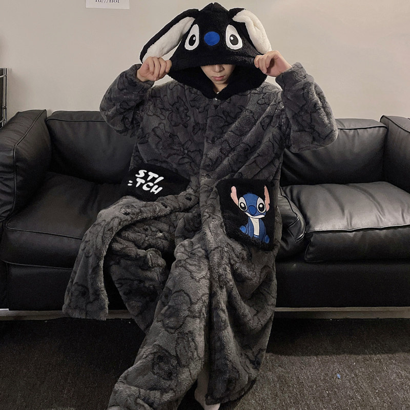 睡袍男秋冬季长款珊瑚绒加厚卡通男士睡衣浴袍男法兰绒家居服套装,淘宝优惠券,粉丝福利购,淘宝优惠卷