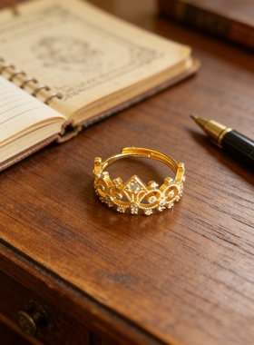 新款皇冠戒指女开口时尚百搭气质精致情人节送女友闺蜜生日礼物