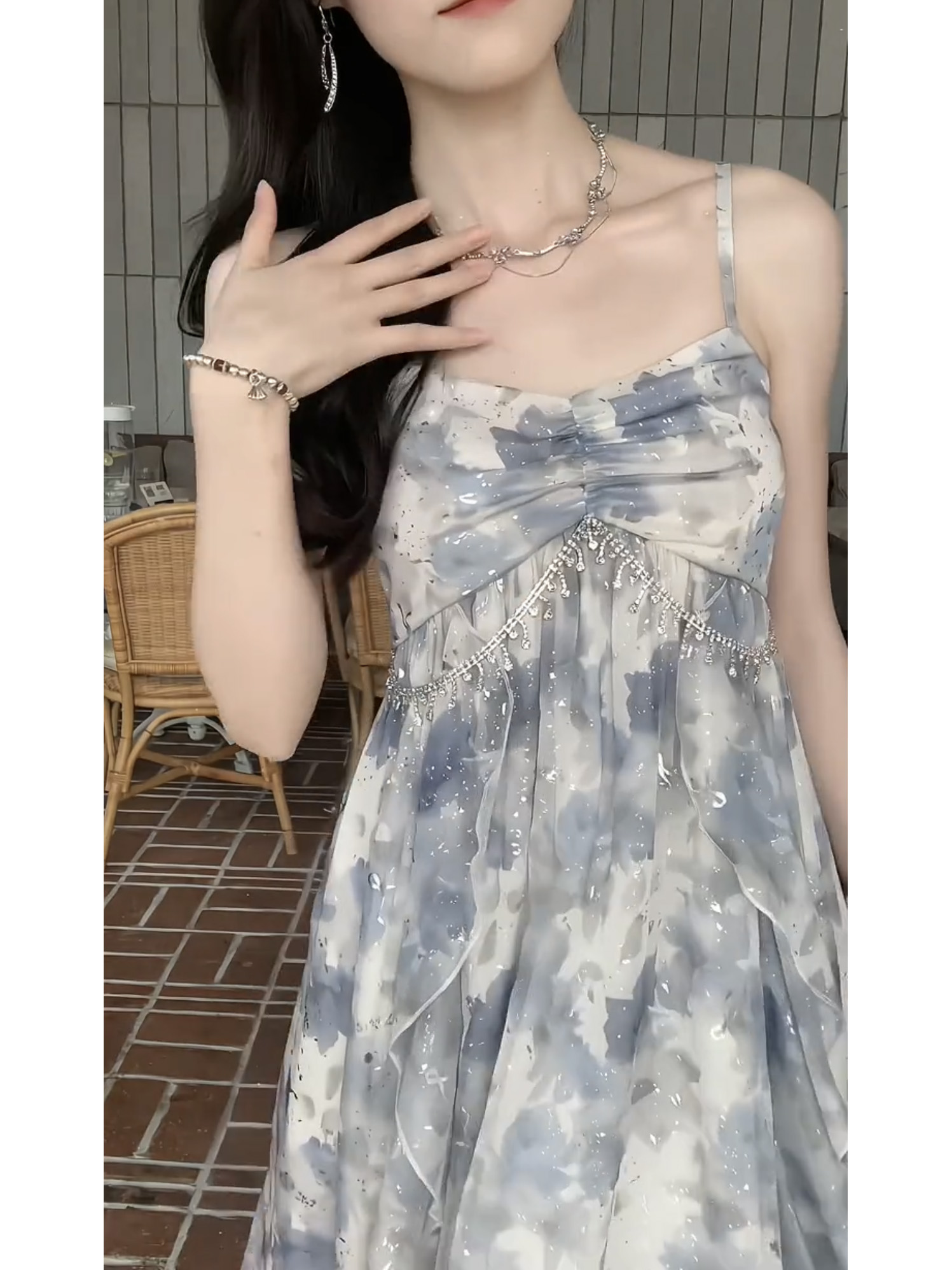 Blove仙女连衣裙海边度假长裙子气质吊带裙超仙2023秋季新款lan蓝