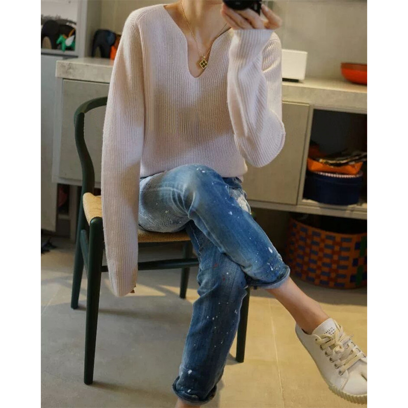 颜值在线 温柔气质 竖螺纹V领100%羊绒衫女秋冬套头纯羊绒毛衣3色,淘宝优惠券,粉丝福利购,淘宝优惠卷