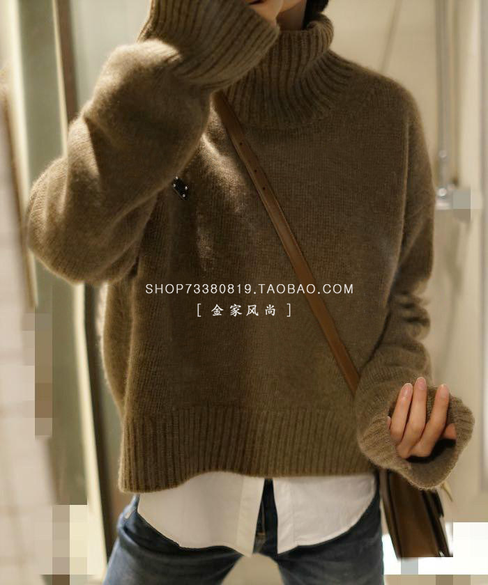 软糯又柔滑 经典又气质！纯羊绒衫女高领短款廓形咖棕山羊绒毛衣,淘宝优惠券,粉丝福利购,淘宝优惠卷