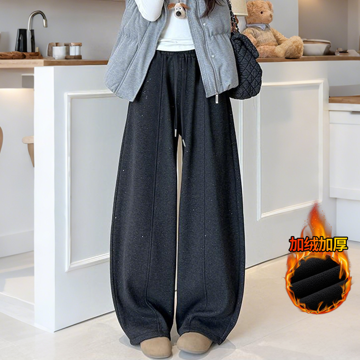 【恩佳专享】撒银加绒加厚弯刀裤女2025秋冬宽松百搭休闲裤86009,淘宝优惠券,粉丝福利购,淘宝优惠卷