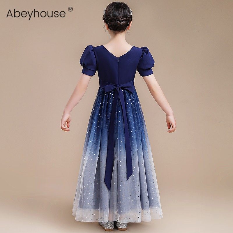 儿童礼服高档钢琴演出服藏青色星空沙公主裙乐团演奏主持长裙超仙,淘宝优惠券,粉丝福利购,淘宝优惠卷