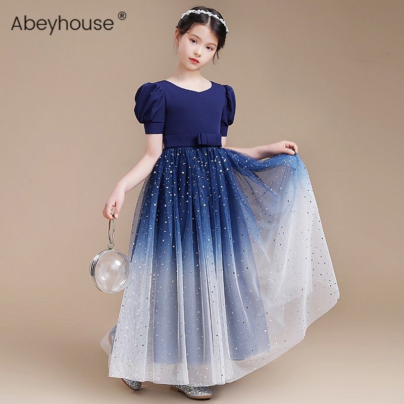 儿童礼服高档钢琴演出服藏青色星空沙公主裙乐团演奏主持长裙超仙,淘宝优惠券,粉丝福利购,淘宝优惠卷