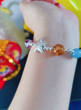 天然多宝海蓝宝白水晶紫水晶黄水晶手串轻奢小众海星925纯银手链