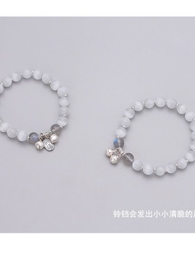 纯银铃铛水晶猫眼石灰月光石手链