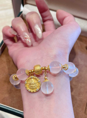 芙蓉蜜桃粉晶招财手链天然水晶手串天然马达加斯加粉水晶招桃花