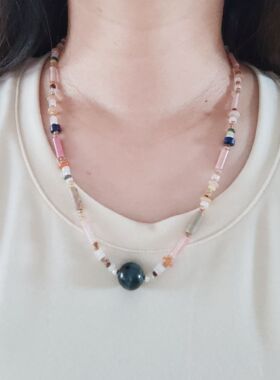 四海重明南颜景甜同款银蛟珠项链彩色石头串珠锁骨链复古百搭轻奢