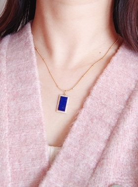 新中式复古青金石叠戴项链串珠蓝色吊坠锁骨链气质颈链饰品高级感