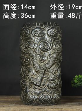 山西古建筑天然青石仿古雕刻祥云盘龙柱桌面收藏装饰摆件复古礼品
