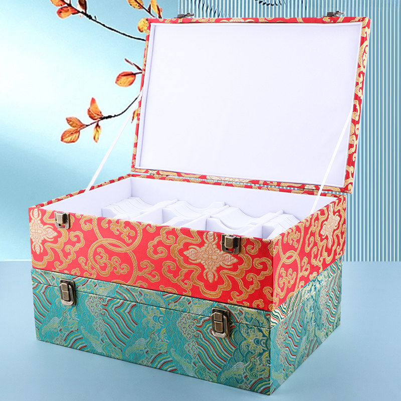 手镯收纳盒高档精致大容量实木盖复古锦缎翡翠玉镯子专用首饰箱子,淘宝优惠券,粉丝福利购,淘宝优惠卷