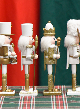 18CM圣诞节新款创意彩色胡桃夹子白金色亮粉蓬蓬头小人偶一套四个