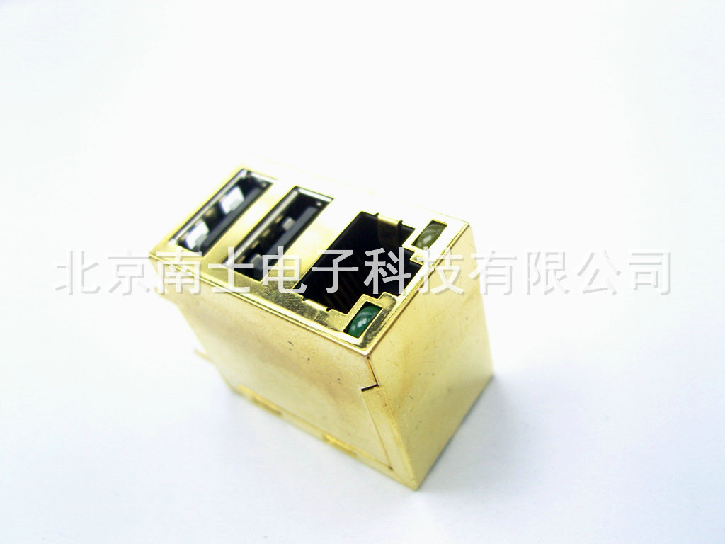 Amphenol RJ45网络插座 金面双层USB USB+RJ45座 8P带LED灯带屏蔽 - 图1