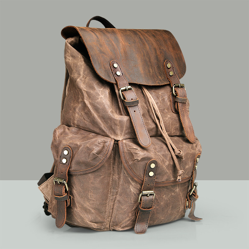 疯马潮大容量油蜡帆布复古双肩包 皮匠传奇双肩背包