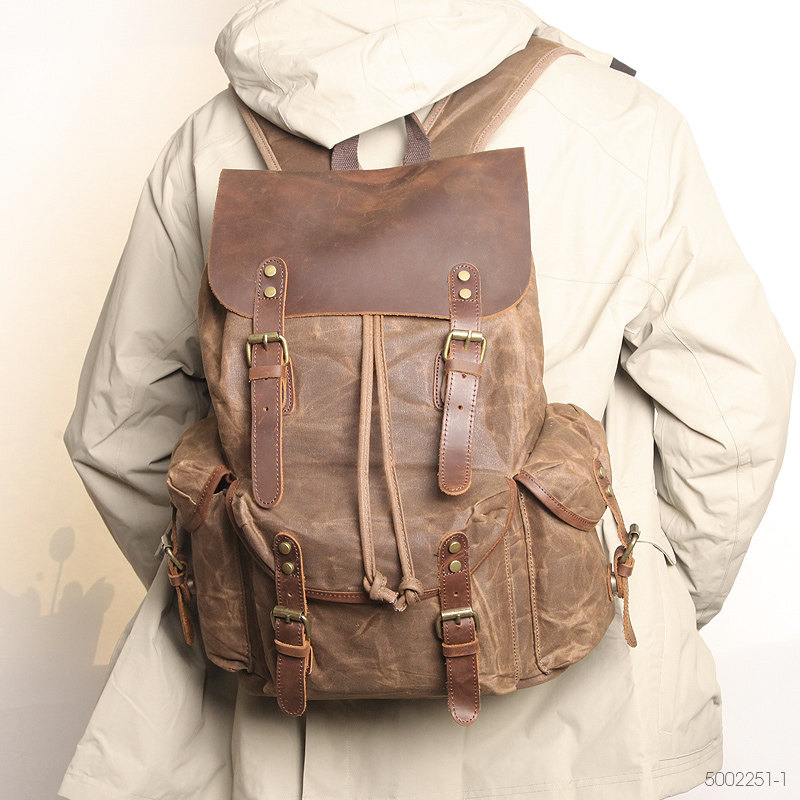 疯马潮大容量油蜡帆布复古双肩包 皮匠传奇双肩背包