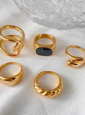 eManco欧美ins极简金属戒指女