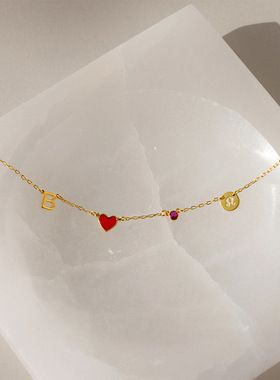 eManco欧美新品心形首字母项链多