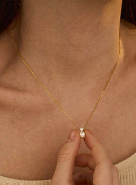 emanco简约珍珠锆石项链女款不锈钢锁骨链吊坠轻奢小众设计感高级