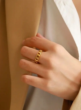 eManco欧美镂空编织古巴链条戒指