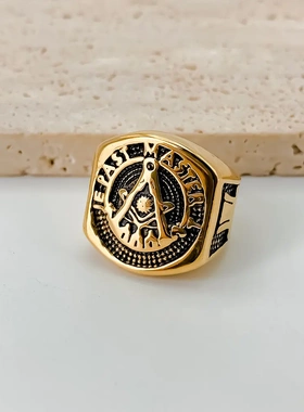 eManco亚马逊黑金不锈钢戒指复古