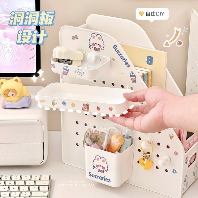 Desktop book storage box bookshelves multi-functional hole board pen holder storage shelf desk office organization artifact women