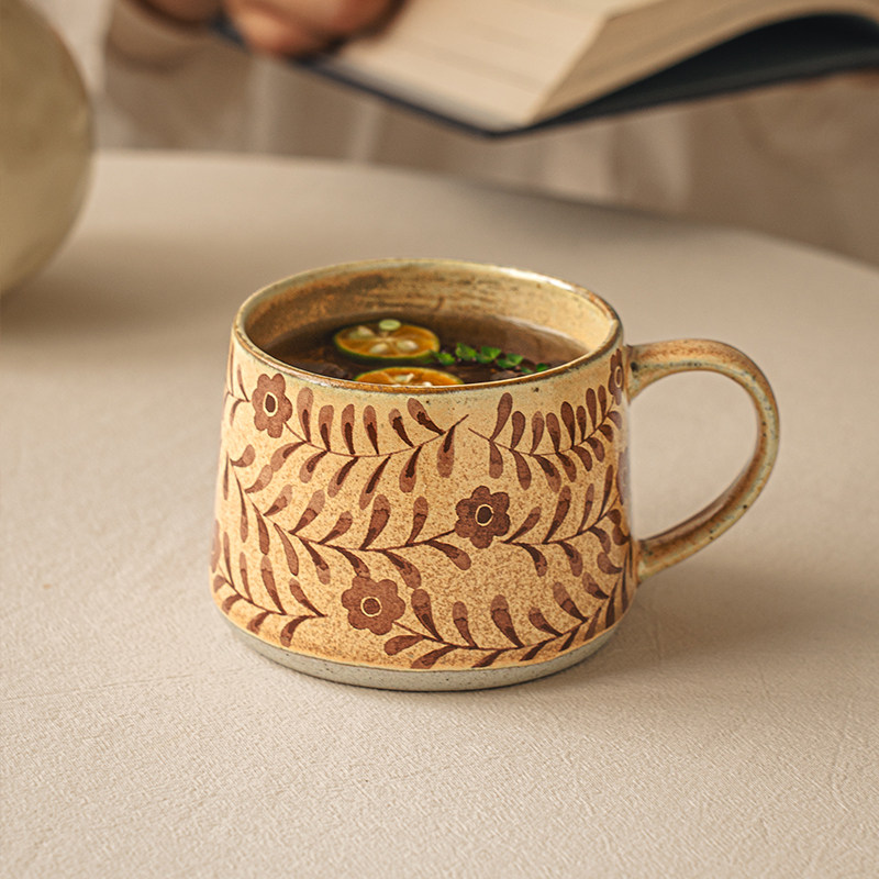 悠瓷 复古花卉陶瓷杯子高颜值牛奶杯家用设计感咖啡杯水杯送闺蜜,淘宝优惠券,粉丝福利购,淘宝优惠卷