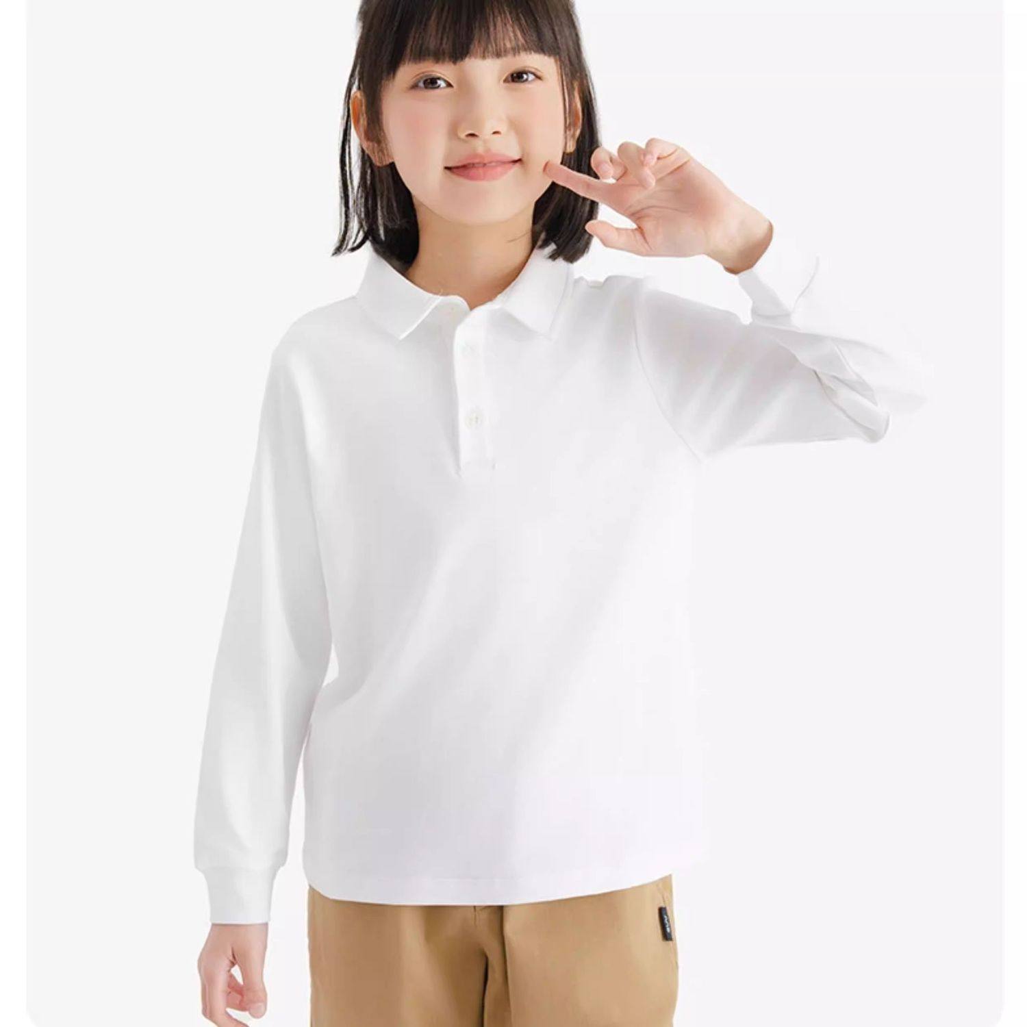 童装女童白色衬衫纯棉男童简约POLO长袖校服白衬衣儿童翻领打底衫,淘宝优惠券,粉丝福利购,淘宝优惠卷