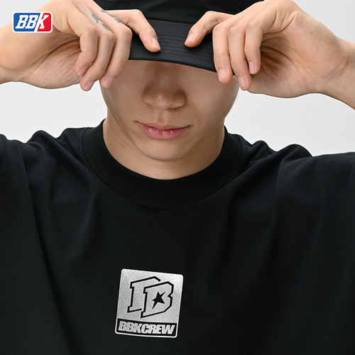 BBK 230g BBOY宽松T恤街舞滑板 潮流小领口短袖HIPHOP运动涂鸦 - 图2
